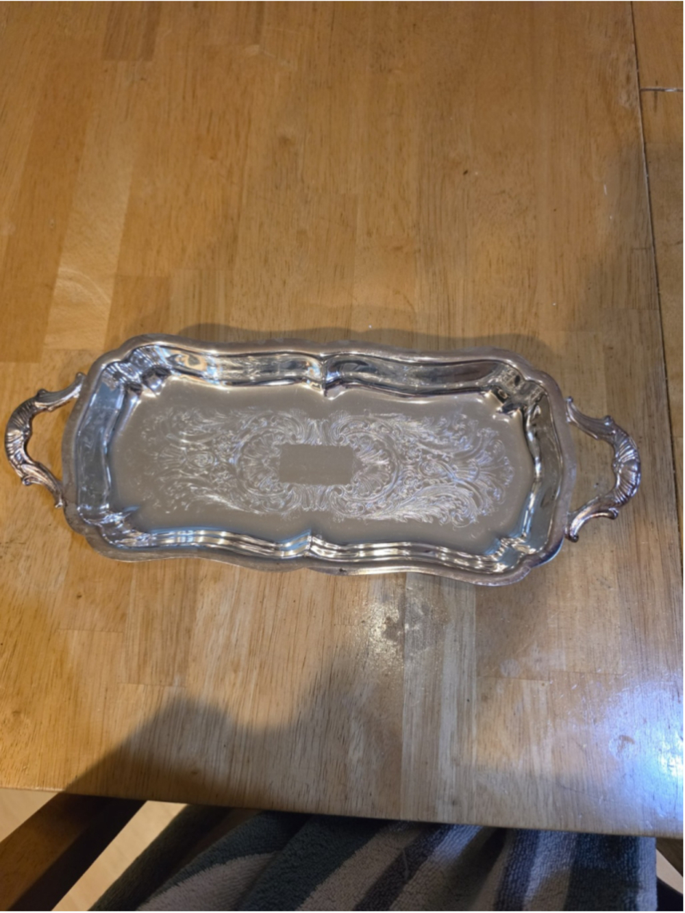 Vintage Leonard Silverplate Handled Butler Tray, Ornate Etched Scalloped Platter